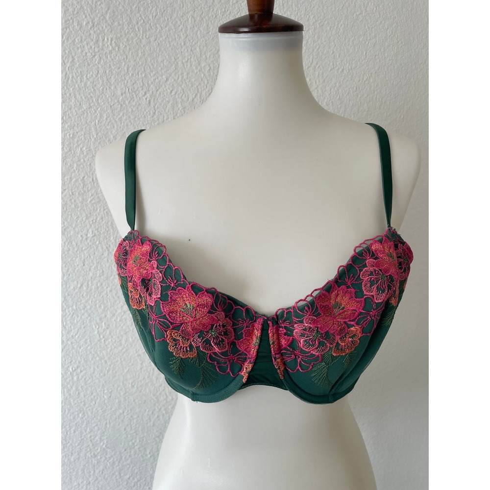 Adore Me Carolyn Demi Bra Women 40C Floral Embroidery Whimsigoth Lingerie NWT